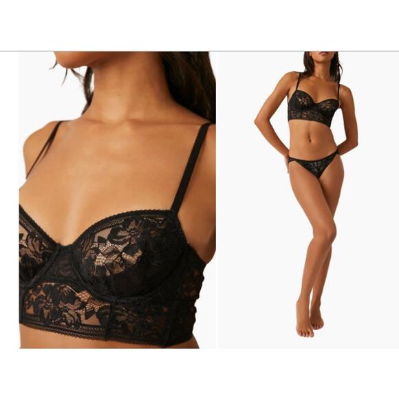 NWT Free People Sorento Demi Lace Longline Underwire Bra Black Noir 32C - Picture 7 of 7